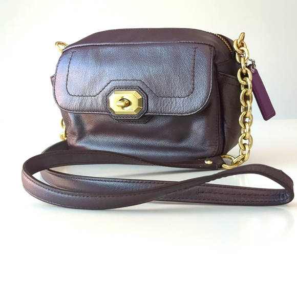 Coach Handbags - Coach | Campbell Turnlock Leather Camera Crossbody Plum/Brass #F24843